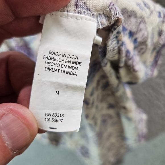 Lucky Brand Tee Top Women Medium Tie Neck Stretch Floral Purple Navy - Picture 5 of 10